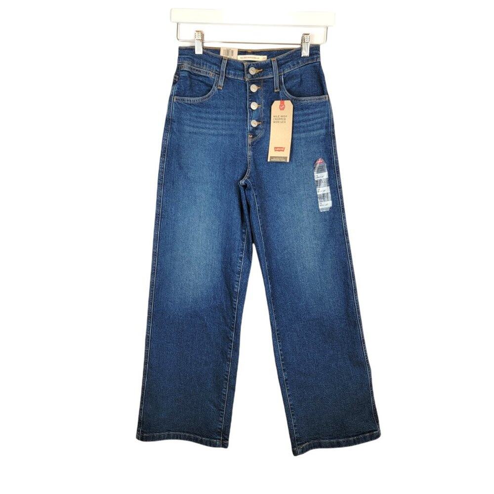 LEVI'S Mile High Cropped Wide Leg Jeans - Size 00 - W24 L27 NEW WITH TAGS - Picture 2 of 7